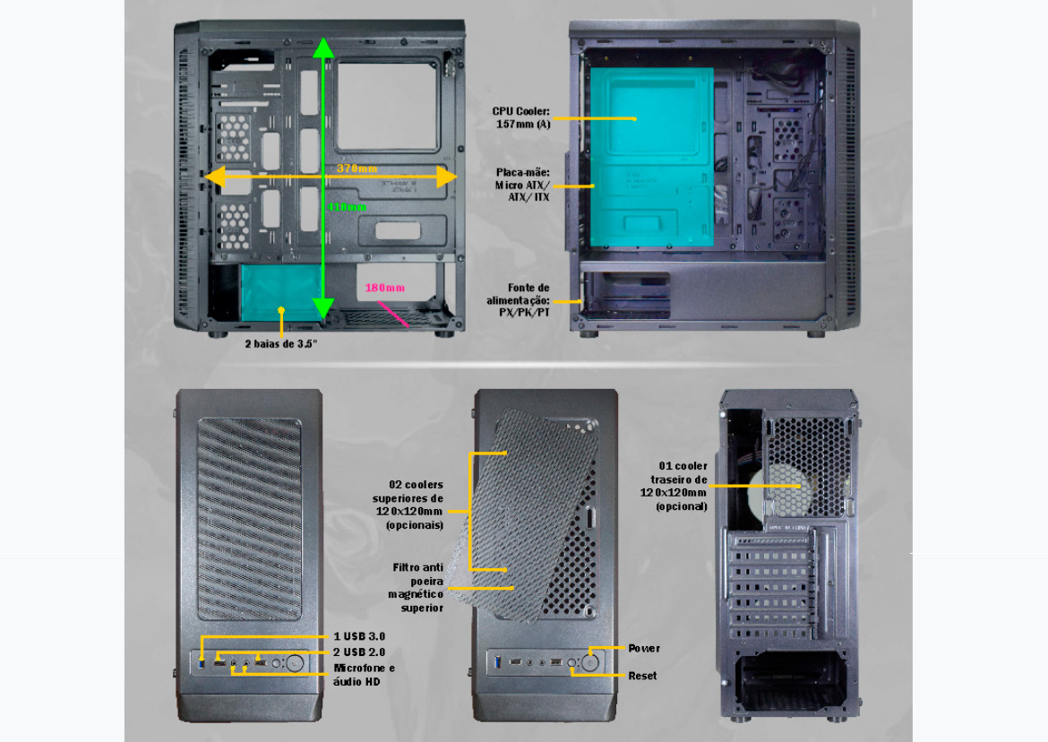 Gabinete Gamer K-Mex Infinity Streamer III CG-A2G8 - RGB ATX 3 FANs Preto -  Gabinete Gamer - Magazine Luiza