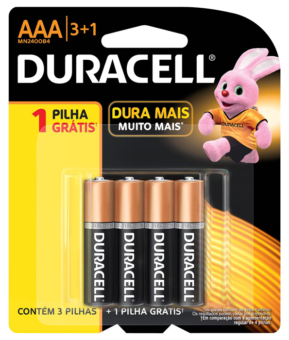 Pilha Alcalina AAA Duracell - 4 unidades - MN2400B4