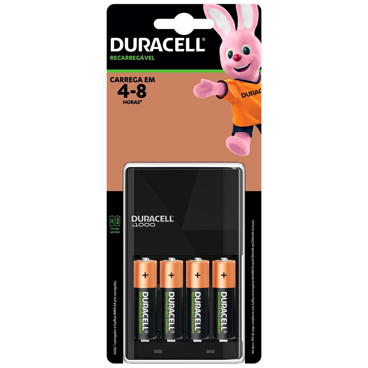 Carregador de Pilhas Duracell AA e AAA - com 4 pilhas AA 2500mAh - CEF14BR4