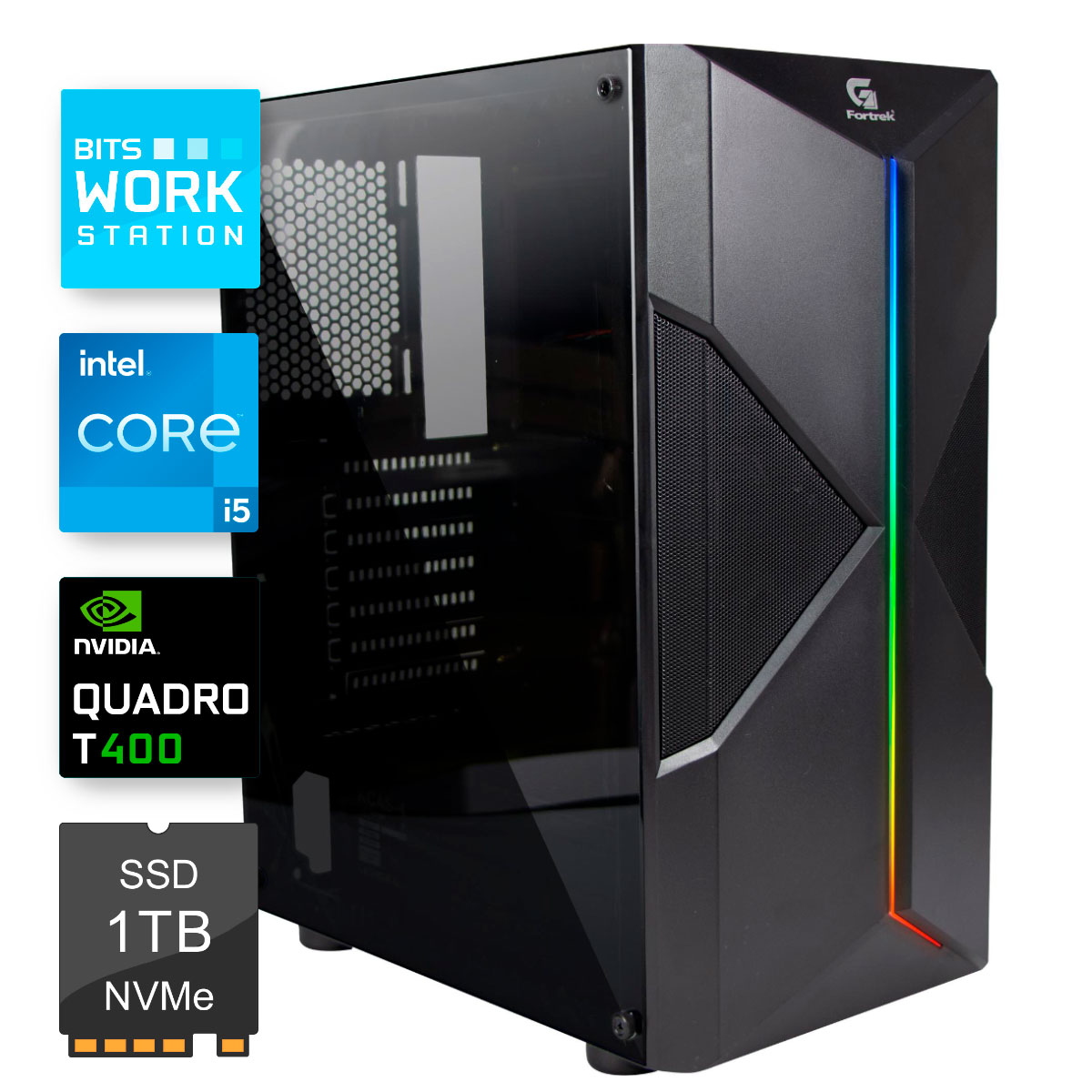 Computador WorkStation Bits 2025 - Intel i5 14400F, 16GB, SSD 1TB, Nvidia Quadro A400, Windows 10 Professional