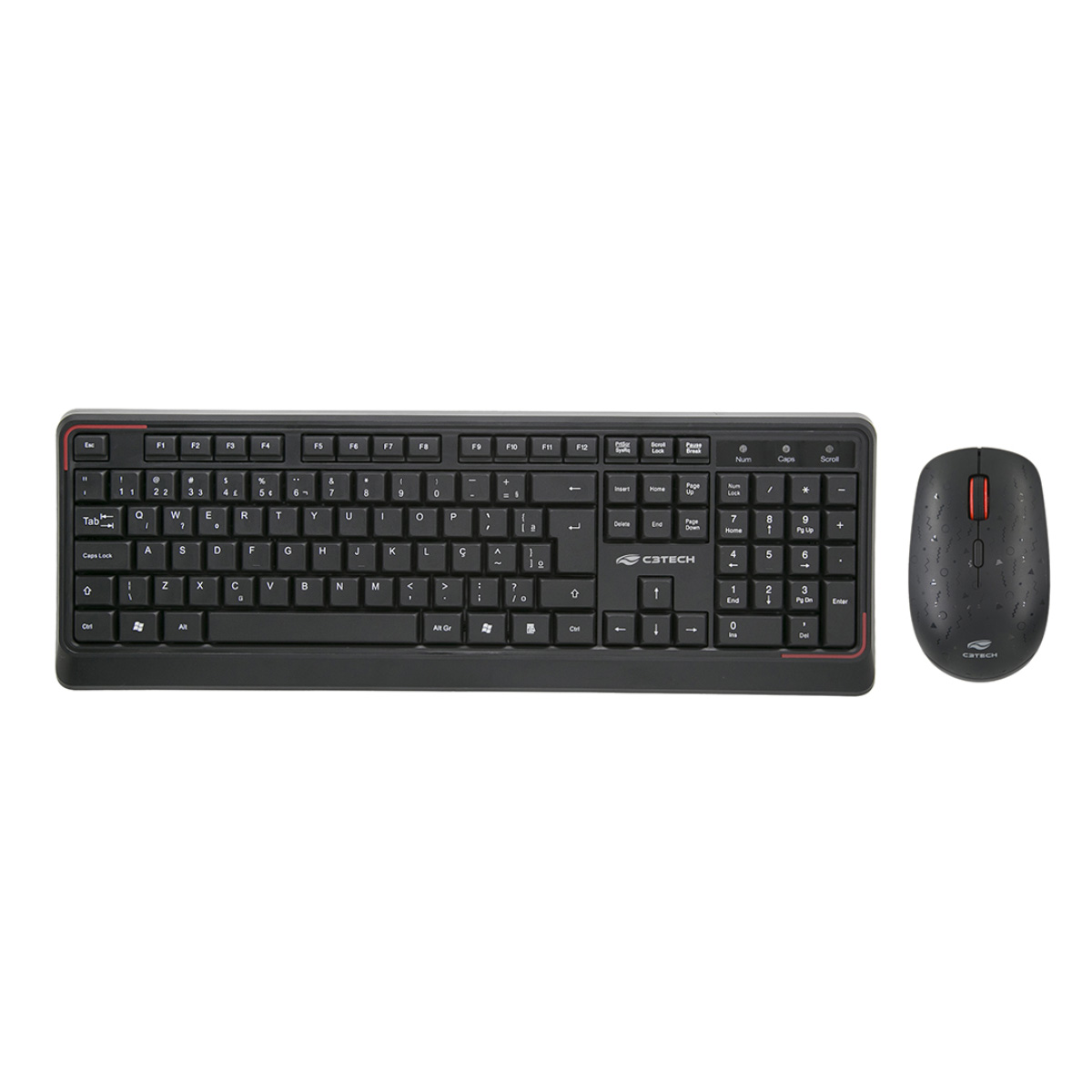 Kit Teclado e Mouse sem Fio C3Tech K-W70BK - ABNT2 - 1600dpi - Receptor USB - Preto