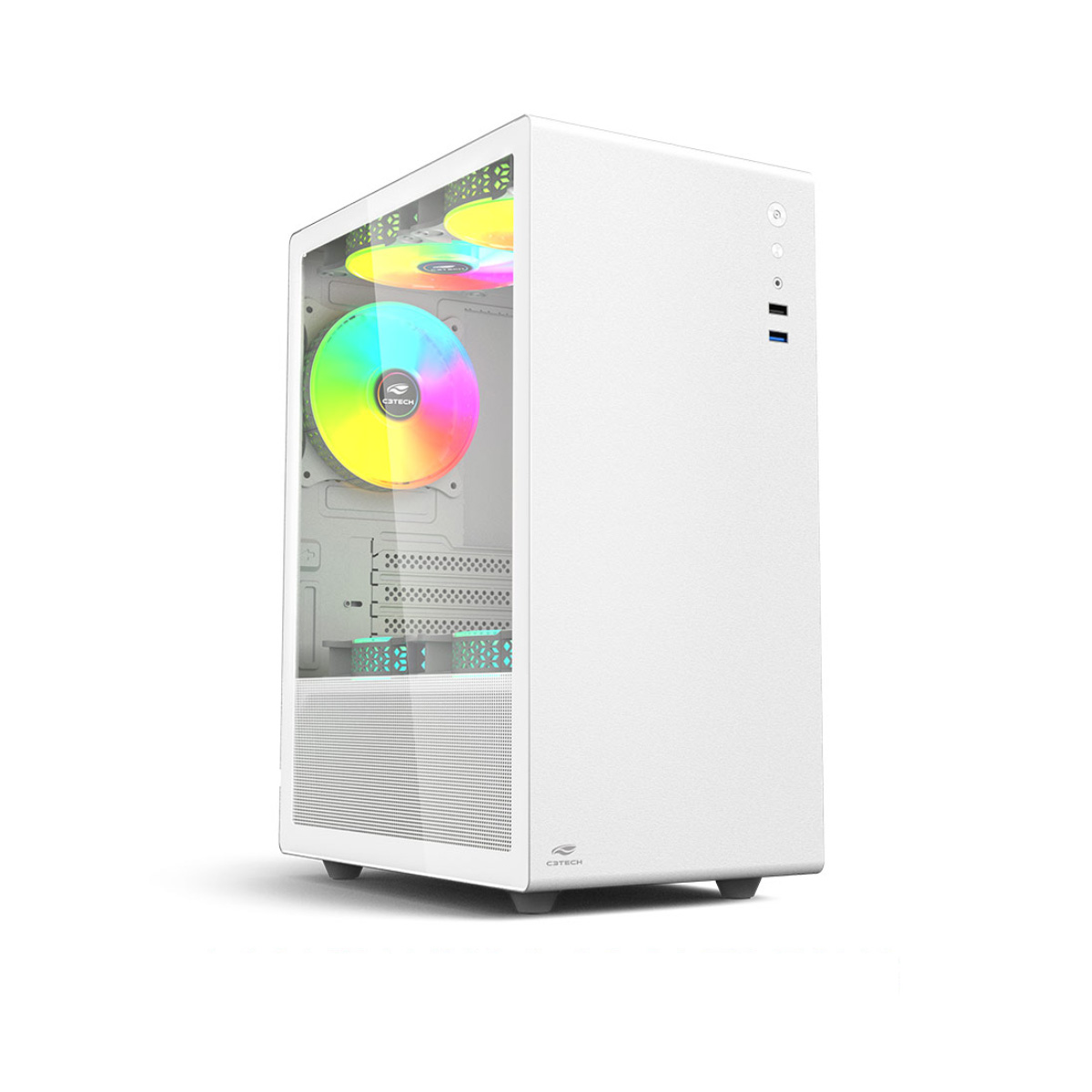 Gabinete Gamer C3Tech - Lateral em Vidro Temperado - USB 3.0 - Micro ATX - 3 Coolers Inclusos - Branco - MT-G200WH