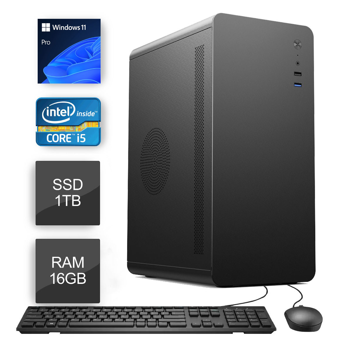 Computador Bits WorkHard - Intel i5, 16GB, SSD 1TB, Kit Teclado e Mouse, Windows 11 Pro - 2 Anos de Garantia