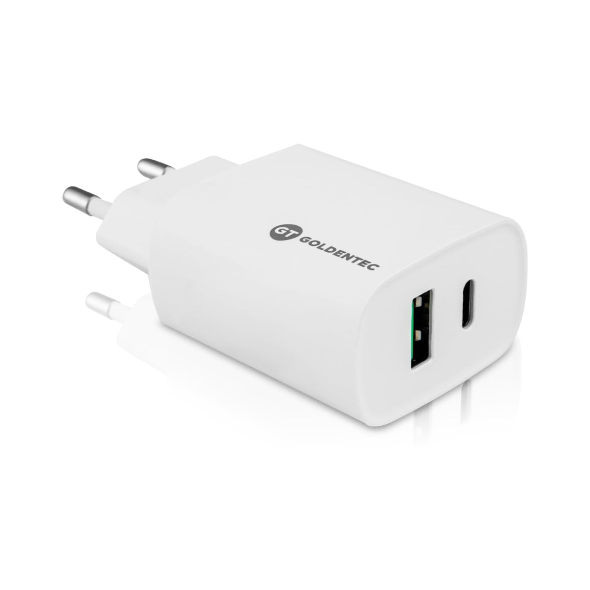 Carregador de Parede USB e USB-C - Goldentec Fast Charge - 20W - Carregamento Rápido - Branco - 62082