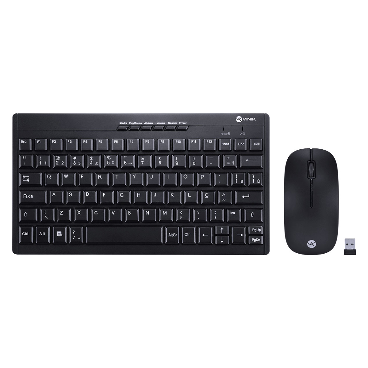 Kit Teclado e Mouse sem Fio Vinik Dynamic Flat Mini DC110 - ABNT2 - 1600dpi - Receptor USB - Preto