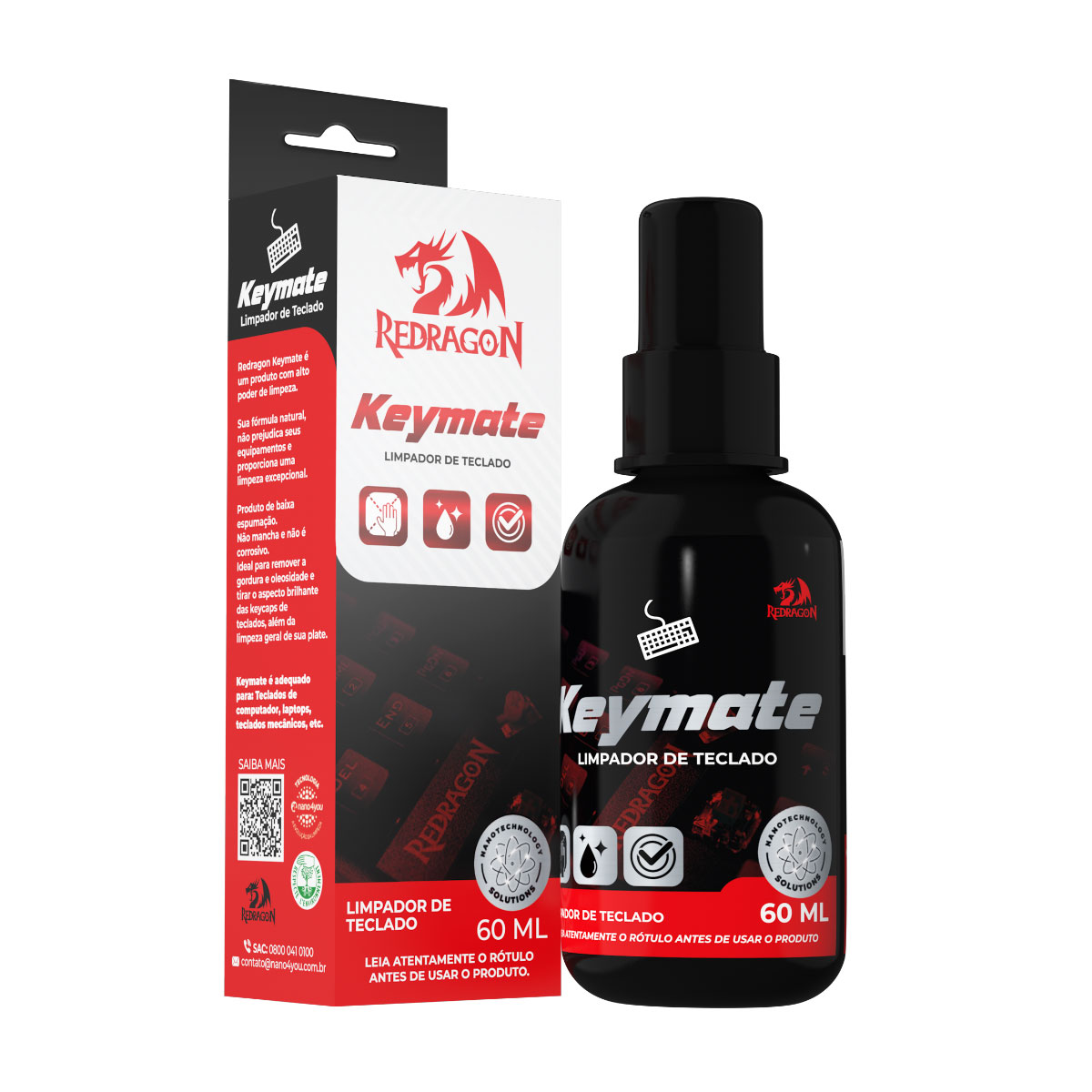 Solução Nano Redragon Keymate para Limpeza de Teclados - 60ml - Para Teclado de Desktop e Notebook