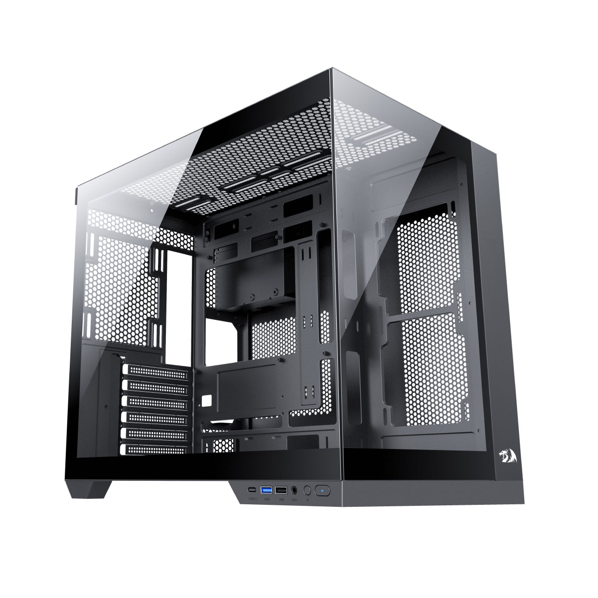 Gabinete Gamer Aquário Redragon Wideload Pro - Lateral e Frontal em Vidro Temperado - USB 3.0 - Preto - CA-604B-PRO