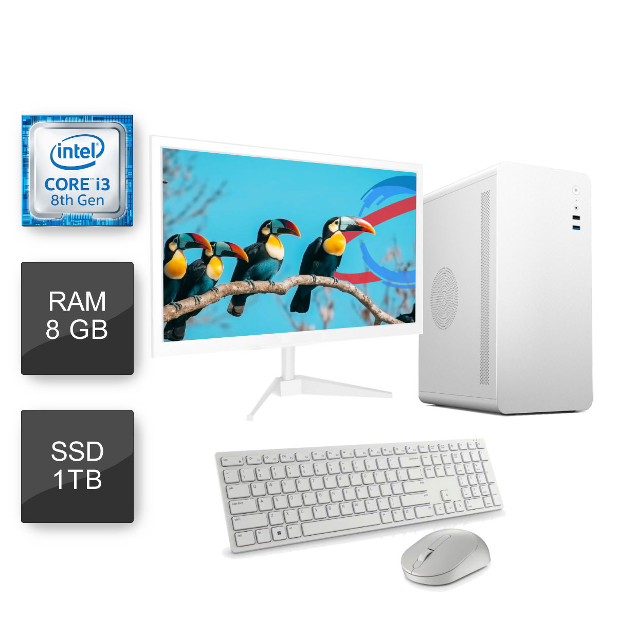 Computador Bits WorkHard - Intel i3 8100T, 8GB, SSD 1TB, Kit Teclado e Mouse, Monitor 19