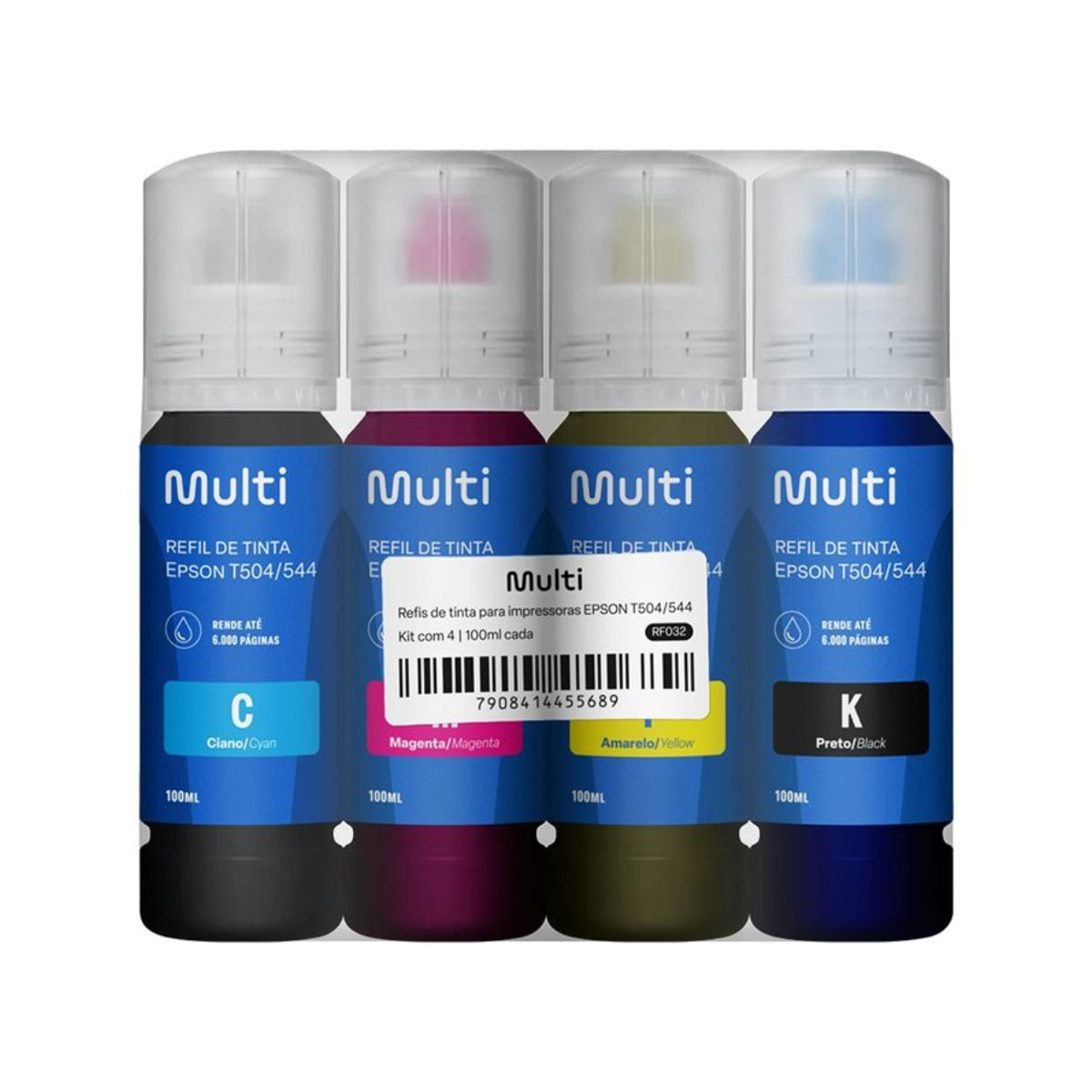 Refil de Tinta Multilaser - Compatível com Epson T504/544 - Kit com 4 cores - RF032 - Para Impressora e Multifuncional Tanque de Tinta Epson