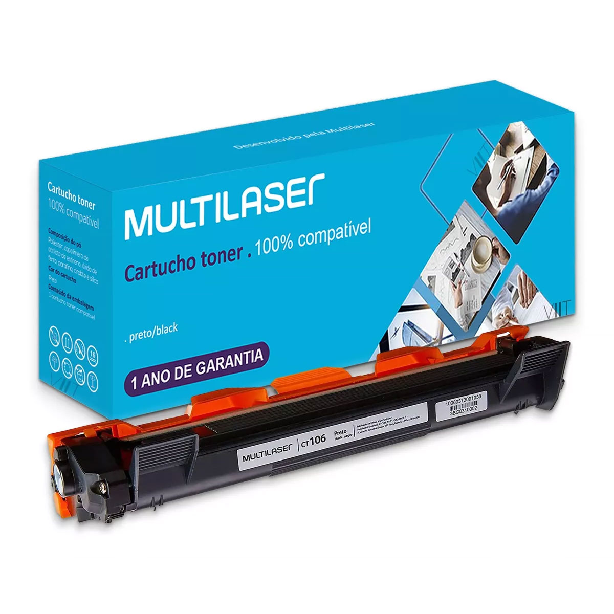 Toner Compatível Brother TN1060 - Preto - Multilaser CT106 - Para Bother HL-1110, HL-1112, DCP 1512, MFC-1815