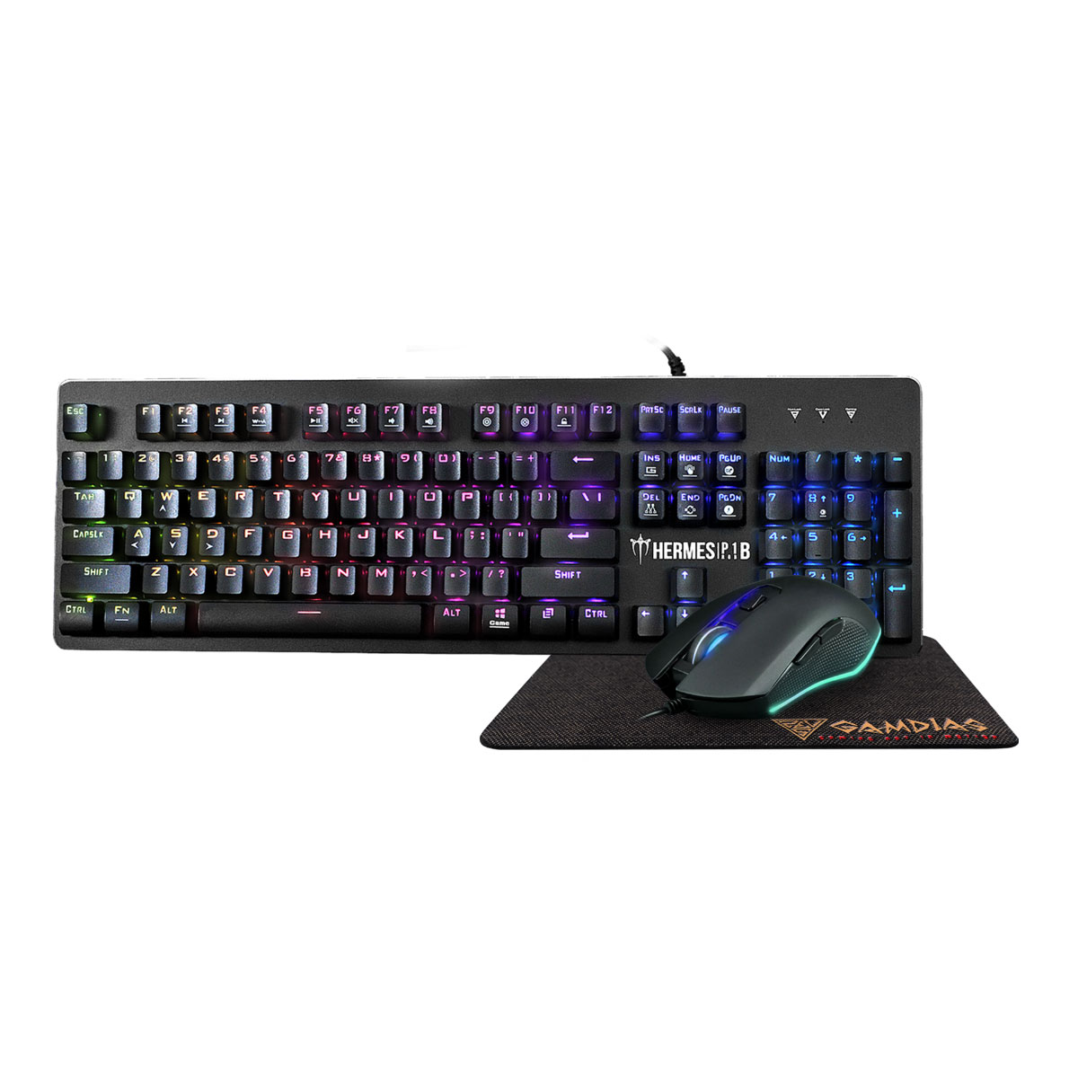 Kit Teclado e Mouse Gamer com Mousepad Gamdias Hermes P1B 3 Em 1 - 3200dpi - RGB - P1B 3-IN-1 COMBO