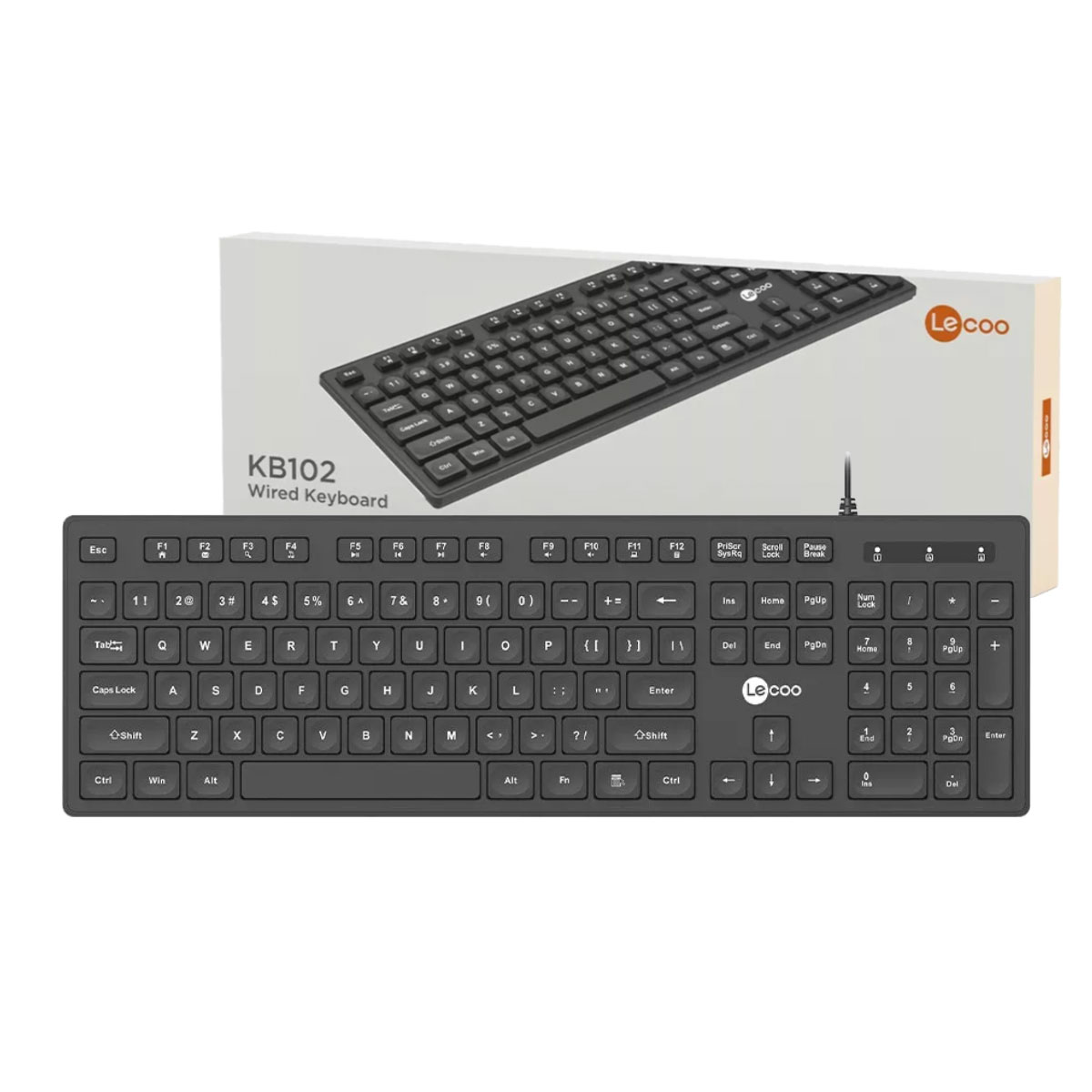 Teclado USB Multimídia Lecoo KB102 - Teclas Baixas - ABNT2 - Preto