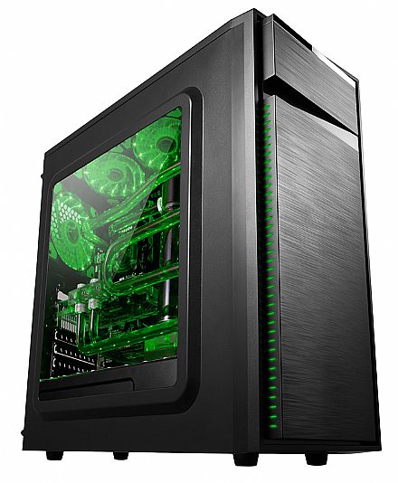 Gabinete - Gabinete Gamer Bluecase BG-015 - USB 3.0 - Janela Lateral de Acrílico - 3 Coolers Inclusos - Led Verde