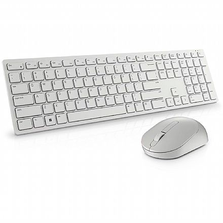 Kit Teclado e Mouse - Kit Teclado e Mouse sem Fio Dell KM5221W Wireless Pro - ABNT2 - 1600dpi - Receptor USB - Branco Gelo