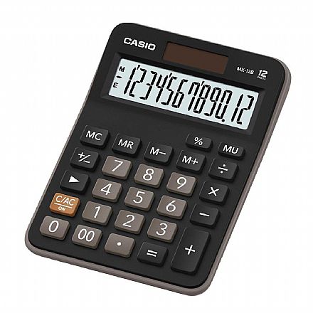 Suprimentos - Calculadora de Mesa Casio - 12 dígitos - Alimentação Solar e Bateria - MX12B-S4-DC