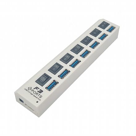 Cabo & Adaptador - HUB USB 3.0 - 7 Portas Chaveadas - Branco - F3 JC-HUB703