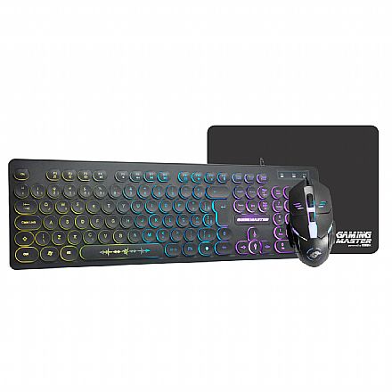 Kit Teclado e Mouse - Kit Gamer K-Mex - Teclado KM7628 + Mouse MOD734 + Mousepad Fxx - Iluminação Rainbow - B3KM7628U11CB1X