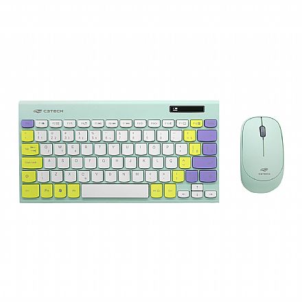 Kit Teclado e Mouse - Kit Teclado e Mouse sem Fio C3Tech K-W71GN - TKL - Teclas Macias - ABNT2 - 1200dpi - Verde