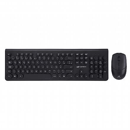 Kit Teclado e Mouse - Kit Teclado e Mouse sem Fio C3Tech K-W80BK - ABNT2 - 1600dpi - Preto