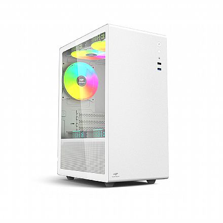 Gabinete - Gabinete Gamer C3Tech - Lateral em Vidro Temperado - USB 3.0 - Micro ATX - 3 Coolers Inclusos - Branco - MT-G200WH