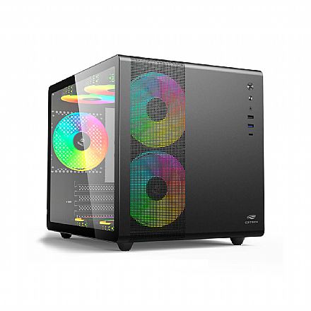 Gabinete - Gabinete Gamer Aquário C3Tech Aquarius - Lateral em Vidro Temperado - USB 3.0 - Micro ATX - Preto - MT-G710BK