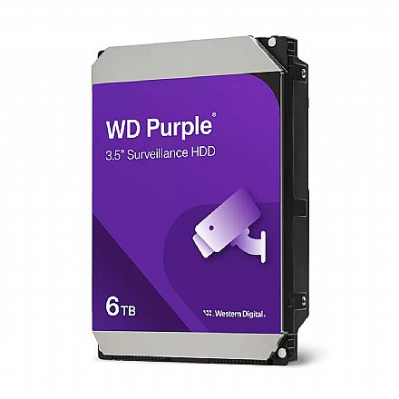 HD (Disco Rígido) - HD 6TB SATA - 256MB Cache - Western Digital Purple Surveillance - WD64PURZ - Ideal para Vigilância