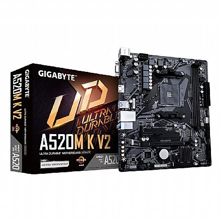 Placa Mãe para AMD - Gigabyte A520M K V2 (AM4 - DDR4 5100 O.C) - Chipset AMD A520 - USB 3.2 - Slot M.2 - Micro ATX