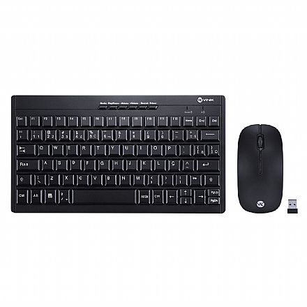 Kit Teclado e Mouse - Kit Teclado e Mouse sem Fio Vinik Dynamic Flat Mini DC110 - ABNT2 - 1600dpi - Receptor USB - Preto