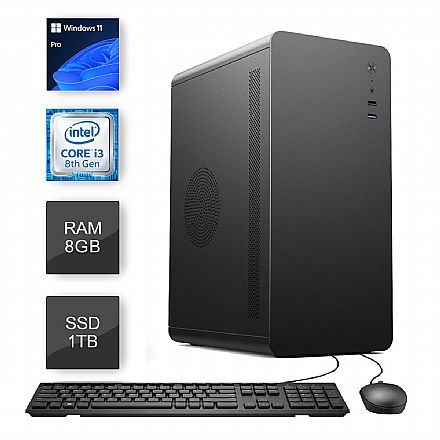 Computador - Computador Bits WorkHard - Intel i3 8100T, 8GB, SSD 1TB, Kit Teclado e Mouse, Windows 11 Pro, Office 365, Antivírus - 2 Anos de garantia