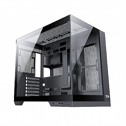 Gabinete - Gabinete Gamer Aquário Redragon Wideload Pro - Lateral e Frontal em Vidro Temperado - USB 3.0 - Preto - CA-604B-PRO