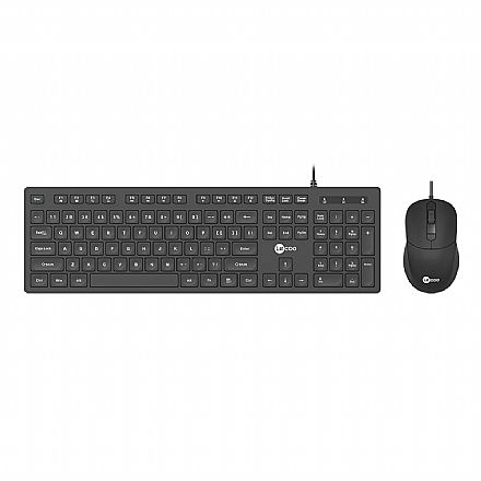 Kit Teclado e Mouse - Kit Teclado e Mouse USB Lecoo CM102 - Multimídia - ABNT2 - Teclas Baixas - Ambidestro - 2400DPI - Preto