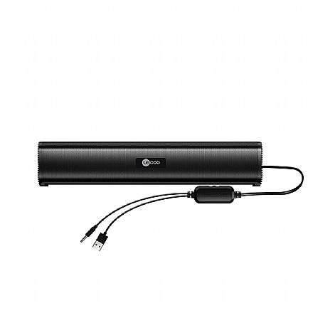 Caixa de Som - Soundbar Lecoo 2.0 DS107 - Portátil - 6W - Design compacto - Conector P2 e Energia USB - Preto