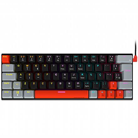 Teclado - Teclado Mecânico Gamer PcYes Kuromori Black Vulcan - ABNT2 - Iluminação Rainbow - Switch Blue - Compacto 60% - Preto e Vermelho - PTKM60BL