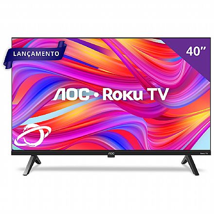 TVs - TV 40" AOC Roku 40S5045/78G - Smart TV - Full HD - Wi-Fi - HDMI / USB - Design sem Bordas - Compatível com Casa Inteligente