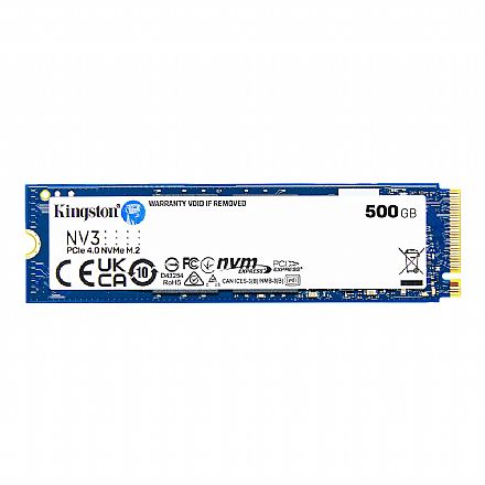 SSD - SSD M.2 500GB Kingston NV3 - NVMe Gen 4 - Leitura 5000MB/s - Gravação 3000MB/s - SNV3S/500G