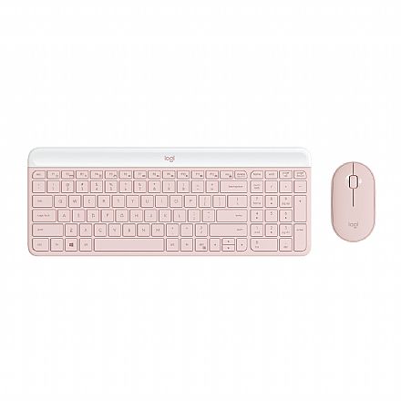 Kit Teclado e Mouse - Kit Teclado e Mouse sem Fio Logitech MK470 - Padrão US - Utra Slim - 1000dpi - Receptor USB - Rosa - 920-011313