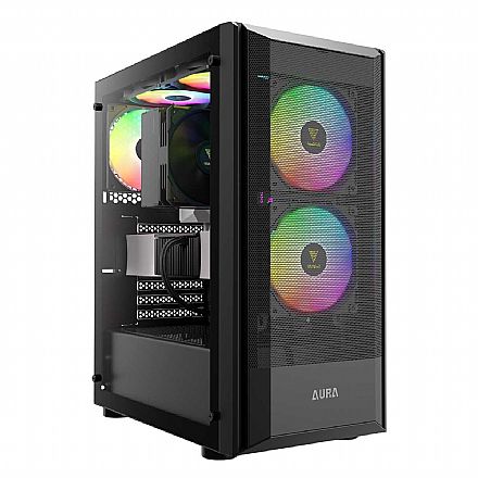 Gabinete Gamer Gamdias Aura GC6 - Lateral em Vidro Temperado - USB 3.0 - 3 Coolers Inclusos - Preto