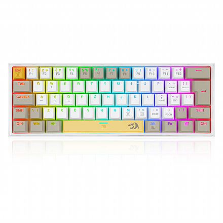 Teclado Mecânico Gamer Redragon Fizz Daylight - ABNT2 - Iluminação RGB - Switch Marrom - Branco e Amarelo - K617RGB-YL-WT-GY