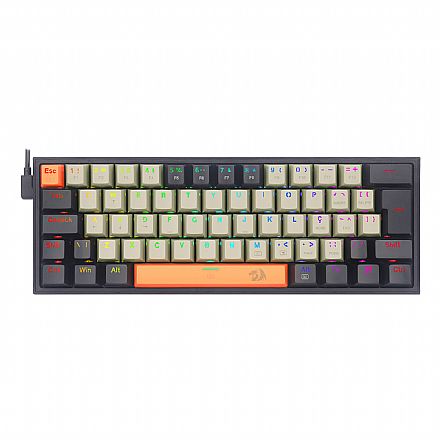 Teclado Mecânico Gamer Redragon Fizz Sunrise - ABNT2 - Iluminação RGB - Switch Marrom - Cinza e Laranja - K617RGB-OG-GY-BK