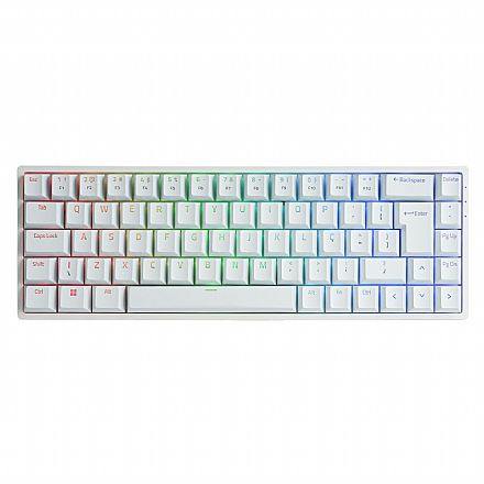 Teclado Mecânico Gamer Akko 3068B Plus - ABNT2 - Iluminação RGB - Switch Akko Azul - Branco - 3068B-Plus-W-Blue