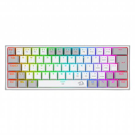 Teclado Mecânico Gamer Redragon Fizz Lunar Dawn - ABNT2 - Iluminação RGB - Switch Azul - Branco e Cinza - K617-RGB-WG-BLUE