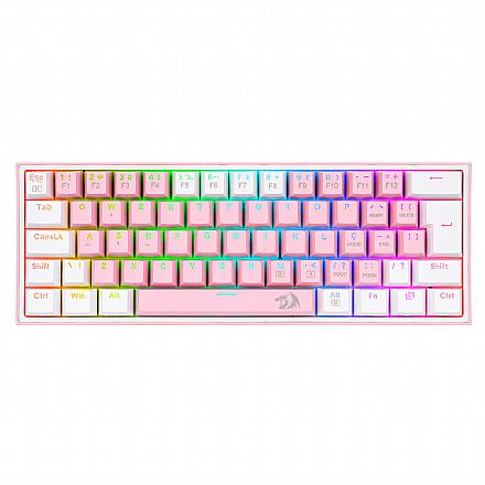 Teclado Mecânico Gamer Redragon Fizz Sakura Bubblegum - ABNT2 - Iluminação RGB - Switch Azul - Rosa e Branco - K617-RGB-PW-BLUE