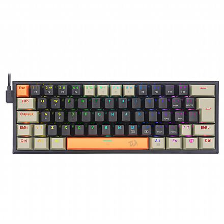 Teclado Mecânico Gamer Redragon Fizz Sunset - ABNT2 - Iluminação RGB - Switch Marrom - Preto e Laranja - K617RGB-0G-BK-GY