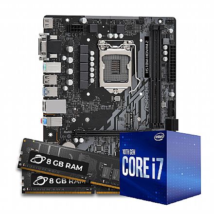 Kit Upgrade Processador Intel® Core™ i7 10700F + Placa Mãe Asrock H510-HDV M.2 + Memória 16GB DDR4