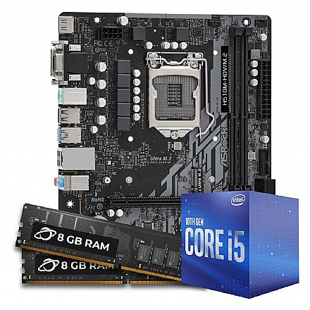 Kit Upgrade Processador Intel® Core™ i5 10400F + Placa Mãe Asrock H510-HDV M.2 + Memória 16GB DDR4