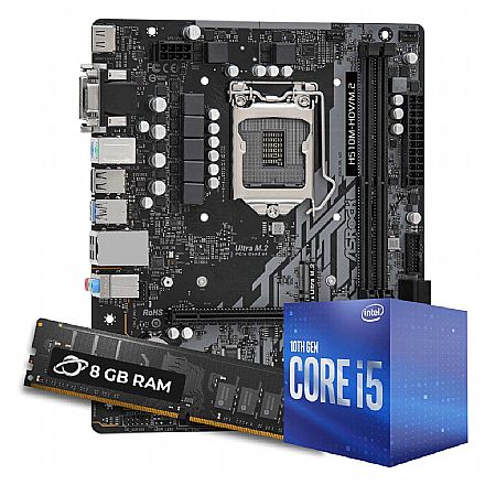 Kit Upgrade Processador Intel® Core™ i5 10400F + Placa Mãe Asrock H510-HDV M.2 + Memória 8GB DDR4