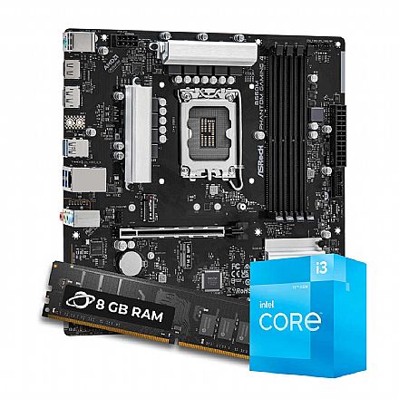 Kit Upgrade Processador Intel® Core™ i3 12100F + Placa Mãe Asrock B660M PHANTOM GAMING + Memória 8GB DDR4