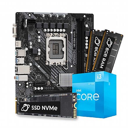 Kit Upgrade Processador Intel® Core™ i3 12100F + Placa Mãe Asrock H610M-HVS  + Memória 16GB DDR4 + 1TB SSD