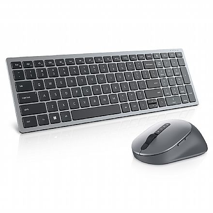 Kit Teclado e Mouse sem Fio Dell KM7120W - ABNT2 - 1600dpi - Multi-Dispositivos - Bluetooth ou Receptor USB - Cinza