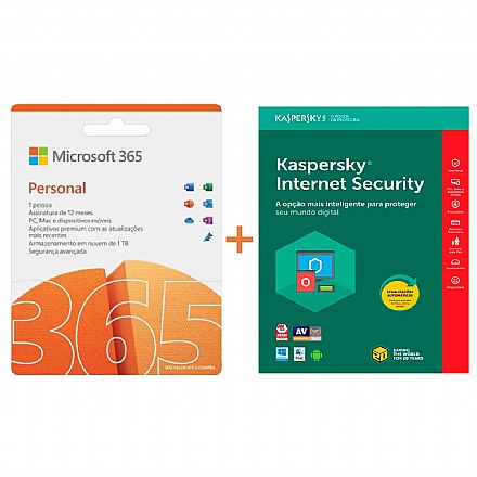 Microsoft Office 365 Personal + Kaspersky Antivírus Internet Security - Licença de 1 Ano - 1 Dispositivo